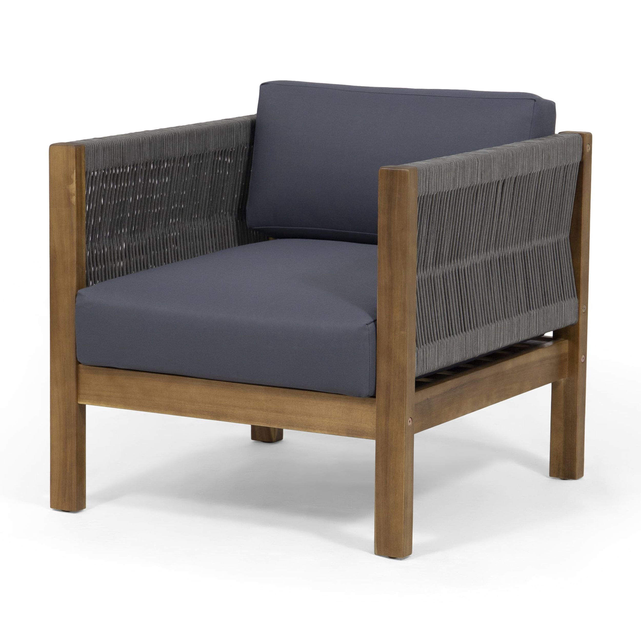 Euroco 2-Piece Modern Outdoor Club Chair Set with Acacia Wood Frame and Rattan Rope Weave