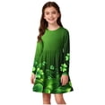 thumbnail image 6 of Girls St Patrick's Day Dress Green Clover Print Long Sleeve Fit & Flare Casual Party Dress for Kids 4T-14,Size 7-8 T, 6 of 6