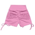 thumbnail image 4 of IWRICH Women's High Waisted Tie Side Shorts Summer Gym Yoga Hot Shorts Lifting Sports Scrunch Short Pants Pink S, 4 of 5