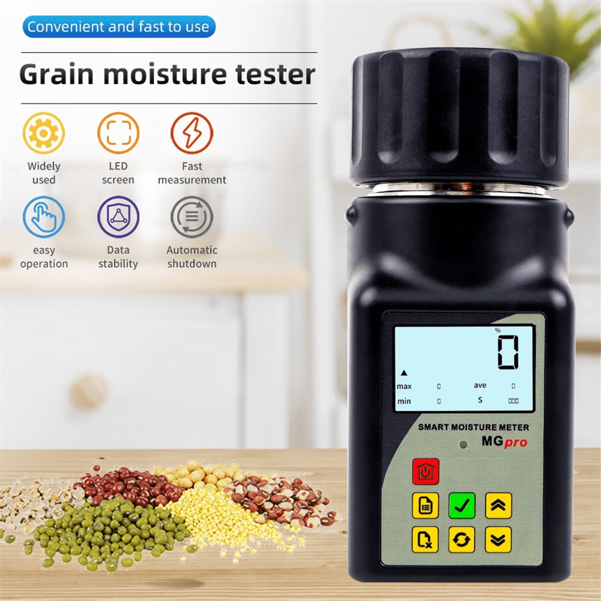 MG-Pro Smart Grain Moisture Meter for 25 Kinds Corn Rice Wheat Peanut Coffee Bean Seeds Pea Hygrometer Humidity Tester
