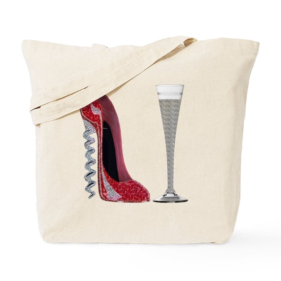 CafePress - Red Sparkle Corkscrew Stiletto And Champagne Flute - Unisex Canvas Tote Bag, Beige, 1-Piece