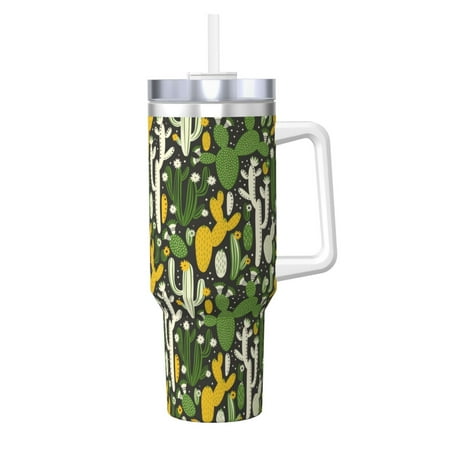 

Cauagu Cactus 4 Print Stainless Steel Vacuum Insulated Tumbler 40oz Water Bottle with Handle & Flip Straw Reusable Travel Coffee Mug for Women & Men