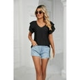 thumbnail image 6 of XCHQRTI Women's Ruffle Sleeve Shirts V Neck Flutter Short Sleeve Tunic Blouse Hollow Casual Top, 6 of 7