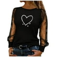 thumbnail image 2 of Xdegoge Going Out Tops for Women Mesh Long Sleeve Sheer Blouse Dressy Heart Graphic Cute Valentines Shirts Crewneck Lace Undershirt Holiday Party Night Outfit, 2 of 9