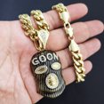 thumbnail image 5 of Iced Bling Gold Plated Simulated Diamond Mask Goon Pendant & 10mm 30" Cuban Chain Hip Hop Style Fashion Necklace Gift, 5 of 6