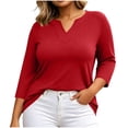 thumbnail image 5 of Perfectbot Women's Plus Size 3/4 Sleeve V-Neck Tee Casual Solid Color T-Shirt Sizes L-5X, 5 of 7