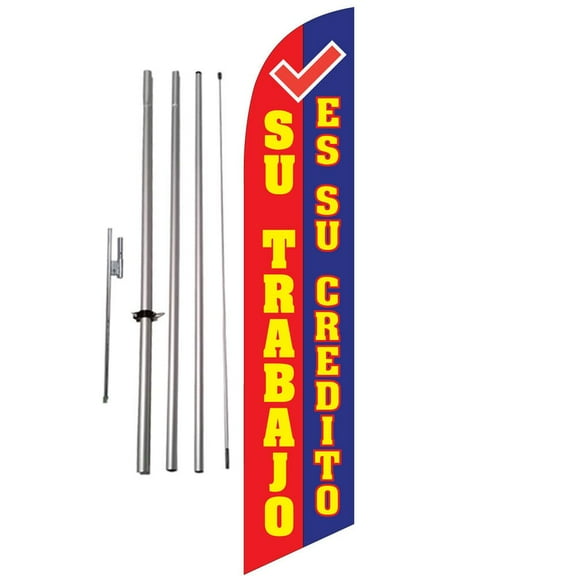 Su Trabaja Es Su Credito 15ft Feather Banner Swooper Flag Kit with pole & spike