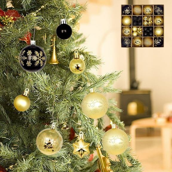 44 Pack Black and Gold Christmas Tree Ornaments Set 2.36in Shatterproof Decorative Balls with Glitter Patterns Stars and Assorted Finishes for Holiday Party Seasonal Home Xmas Decor