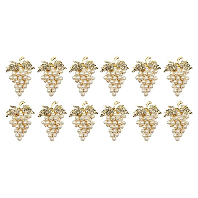 Juego de 12 servilleteros con forma de uvas, con incrustaciones de perlas y diamantes de imitación brillantes.
