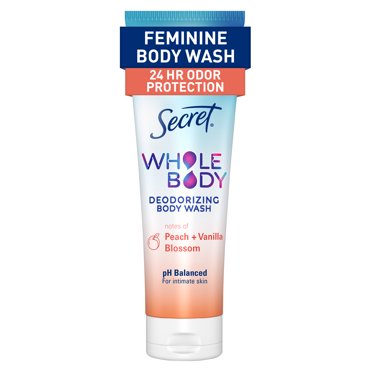 Secret Feminine Wash 24 HR Deodorizing Body Wash for Women, Peach & Vanilla, 7oz