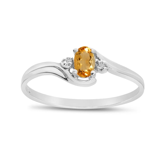 14k White Gold Oval Citrine And Diamond Ring