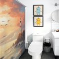 thumbnail image 5 of Lighthouse Sunrise Coast Scenery Pale Blue Tan Shower Curtain Fabric Bathroom Decor with Hooks, 5 of 8
