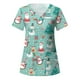 thumbnail image 3 of Puntoco Blusa de manga corta con cuello en V para mujer, uniforme con bolsillos estampados de Navidad Puntoco Puntoco-7149, 3 of 4