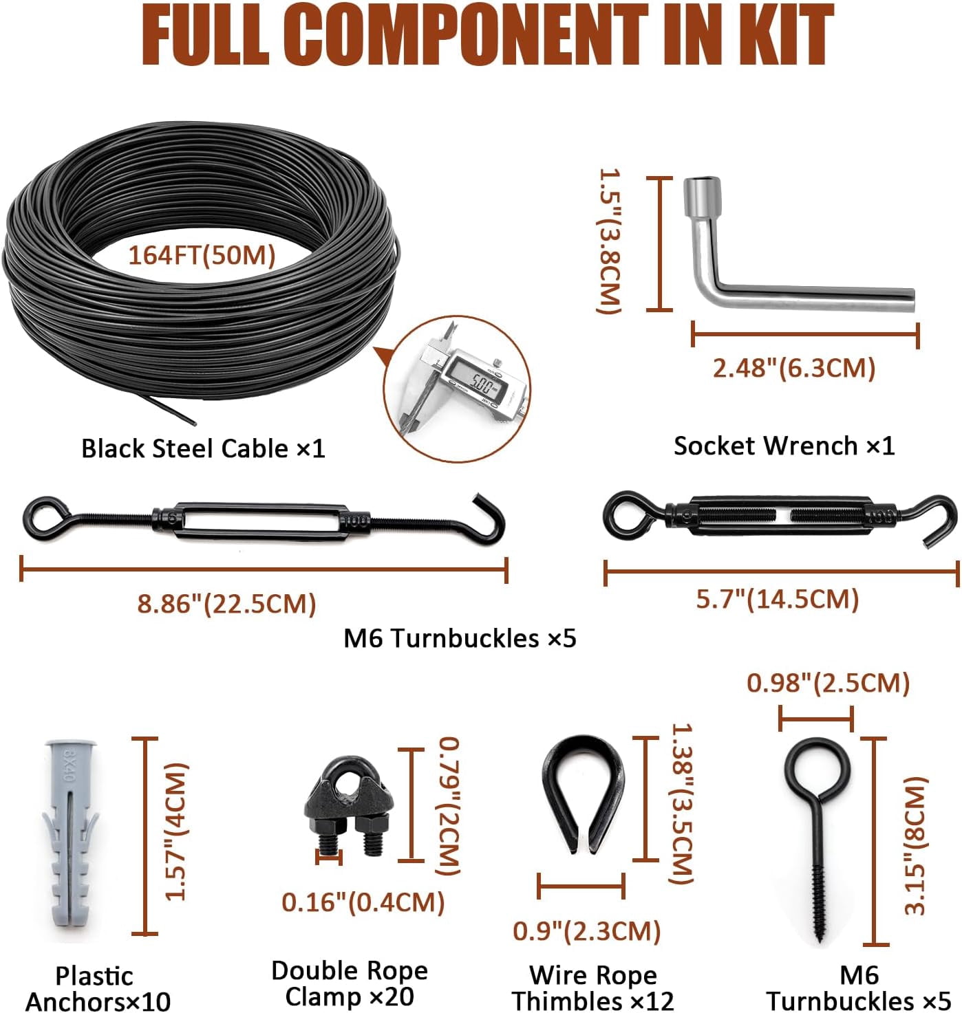 TooTaci String Light Hanging Kit, 164FT PVC Coated Steel Cable, Stainless Steel Wire for Indoor Outdoor String Lights, Patio Lights, Camping Light