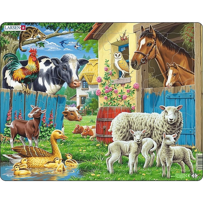 15 Piece Tray & Larsen Puzzles Farm Kids with Calf Educational Jigsaw Puzzle 