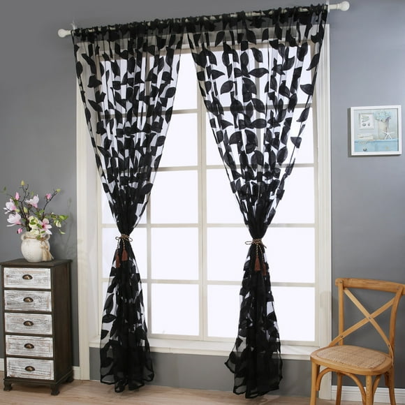 EGNMCR Room Decor Home Decor 2pcs Leaf Tulle Door Window Curtain Drape Panel Sheer Scarf Valances Curtain