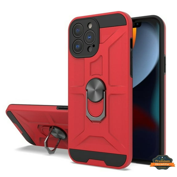 For Apple iPhone 13 (6.1") Hybrid Ring Stand [360° Rotatable Ring Holder Magnetic Kickstand] Armor Shockproof TPU Phone Case Cover by Xpression [Red]