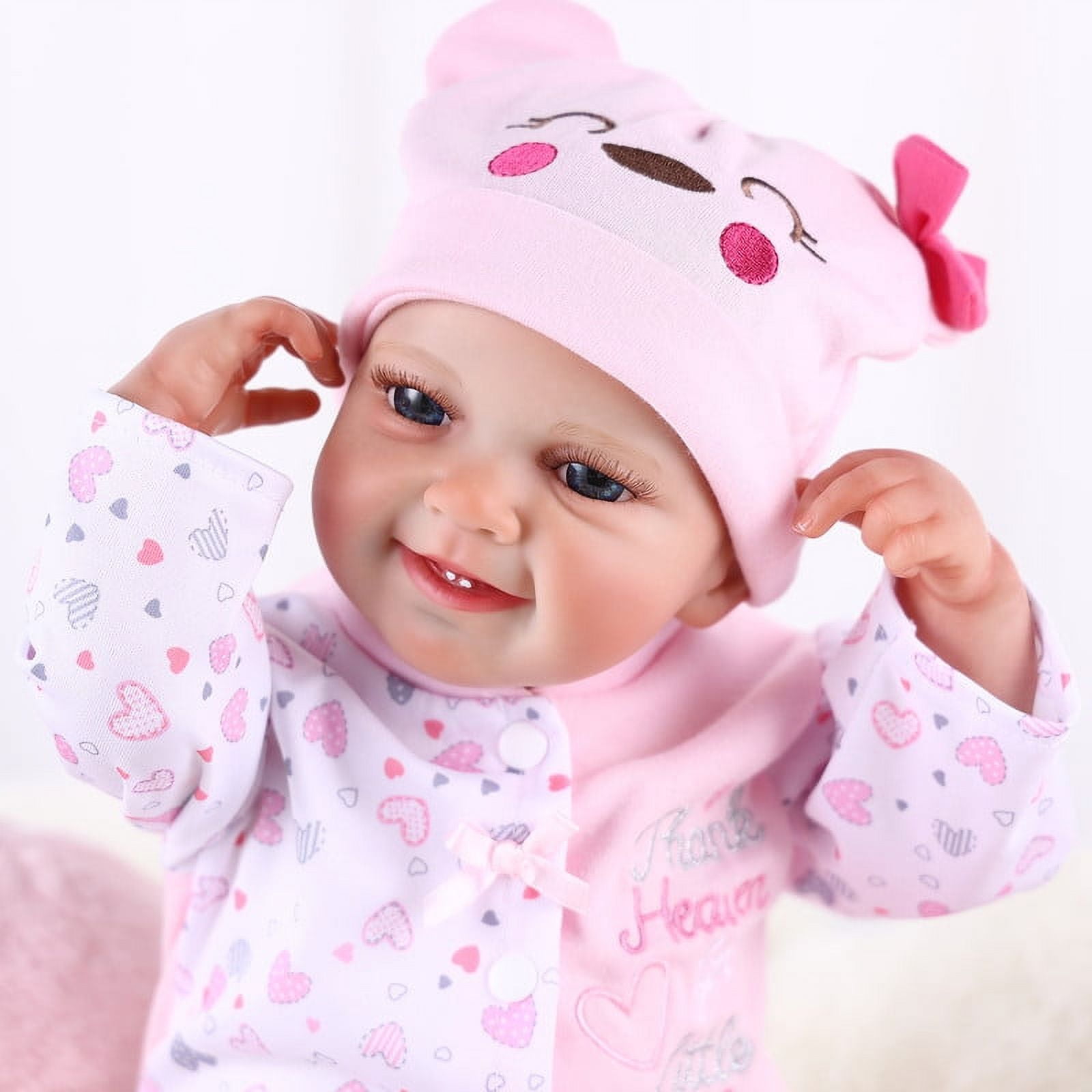 RSG 20 Inch Lifelike Reborn Baby Doll with Open Eyes Smiling Soft Cloth Body for Kids Gift Age 3+