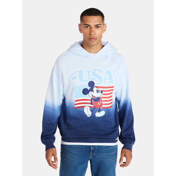 Disney Men's & Big Men's Dip Dye Mickey Mouse USA Graphic Hoodie, Sizes XS-5XL