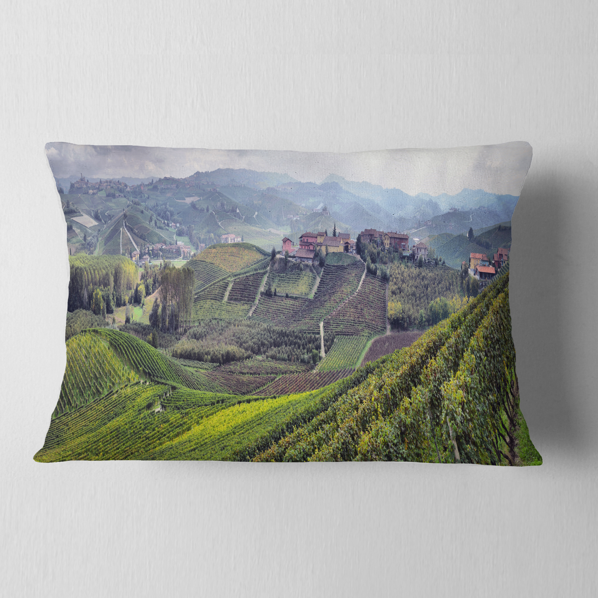 Designart Vineyards in Italy Panoramic - Photography Throw Pillow - 12x20