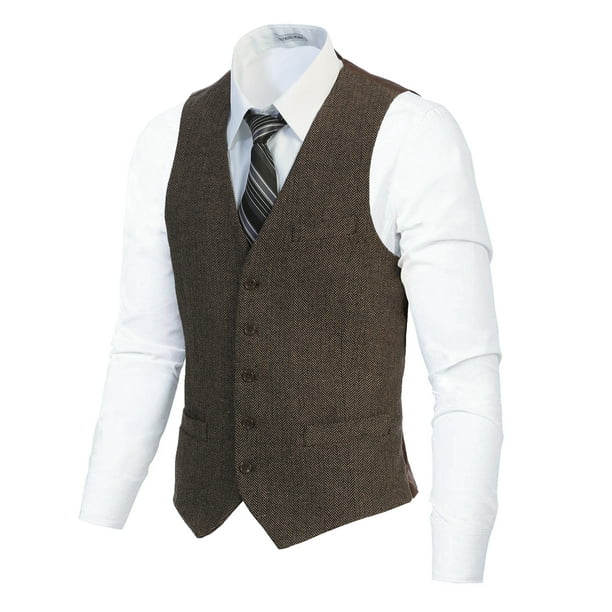 Gioberti Men's 5 Button Slim Fit Formal Herringbone Tweed Suit Vest ...