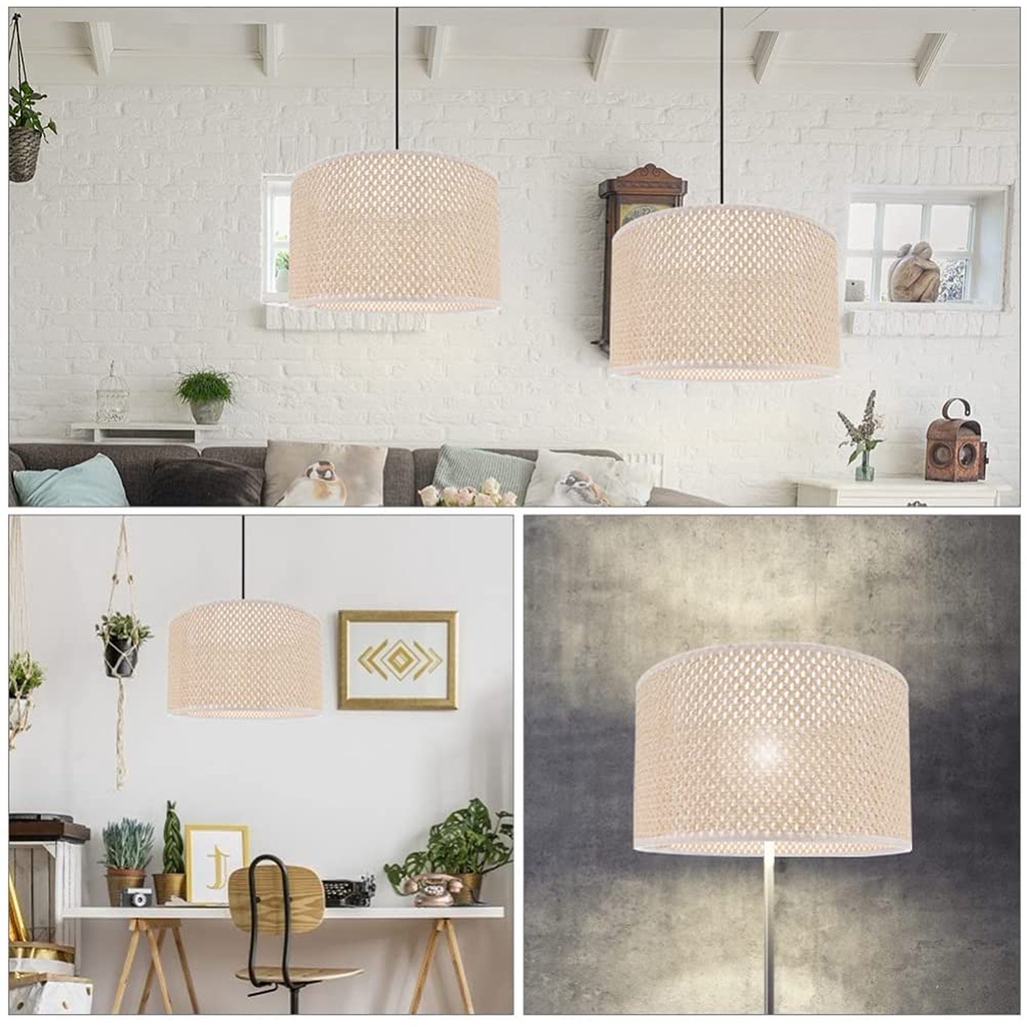 Abat-jour Tambour En Lin Naturel 30x30x20cm - Pour Lampe De Table, Chevet Ou Mural - Installation Facile - Beige