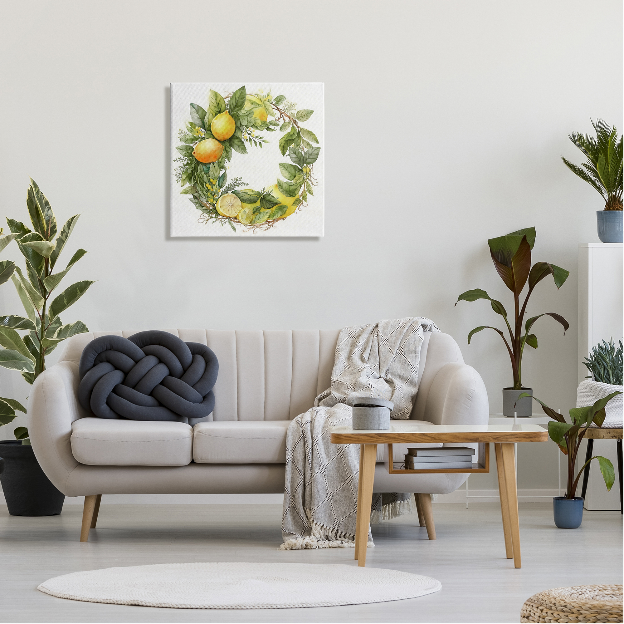 Stupell Citrus Lemons Greenery Wreath Botanical & Floral Painting Gallery Wrapped Canvas Print Wall Art