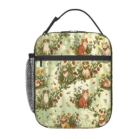 Cute Cat Lunch Bag Portable Handheld Reusable Insulated Cooler Tote Front Pocket Work Office Picnic Food Container Travel