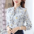 thumbnail image 3 of Blusa de manga larga con volantes, manga larga con estampado floral Camisa de manga larga con estampado floral Camisa de manga larga con cuello anudado Características de vanguardia, 3 of 8