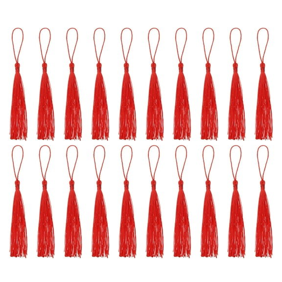 Uxcell 20Pack 5" Silky Bookmark Tassels with Loop for DIY Craft Accessory, Red