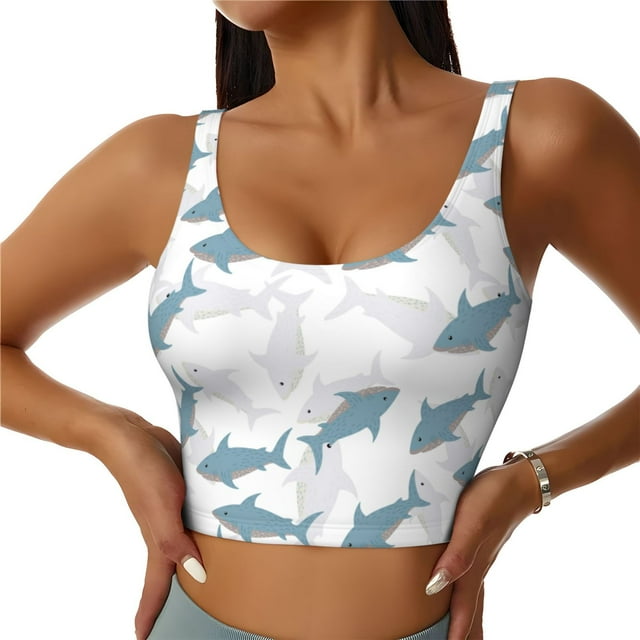 Balery Cute Shark Pattern Racerback Sports Bras for Women - Padded Seamless High Impact Support for Yoga Gym Workout Fitness-Medium