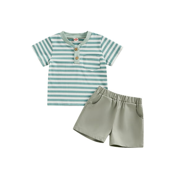 Toddler Baby Boy Summer Shorts Sets Short Sleeve Striped T-shirt Tops and Shorts 2 Piece Outfit