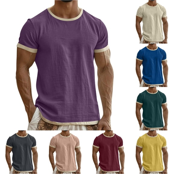 CUSTG Men Tshirts Textured T Shirt Soft Breathable Crew Neck Short Sleeve Tops For Casual Comfort And Everyday Wear Breathable Solid Color Summer T-Shirts