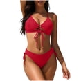 thumbnail image 2 of Mceream Women's High Waisted V-Neck Drawstring Adjustment Bikinis Gathering Swimsuit Split Set Red XL, 2 of 9