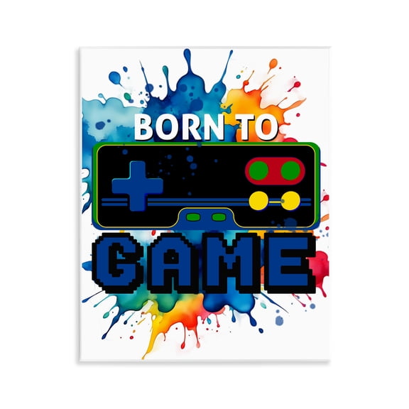 Stupell Industries Born to Game Splash Quotes and Sayings Painting Unframed Art Print Wall Art, 11 x 14