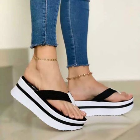 

Toyella Flat Heel Platform Flip-flops Fashion Beach Shoes Sandals Black 43