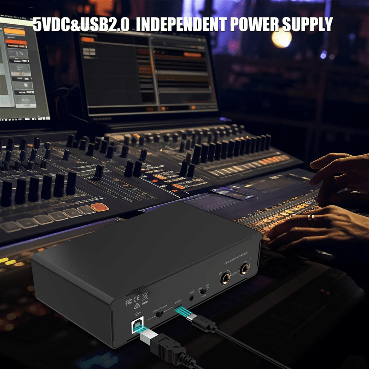 USB Audio Interface, 2 in 2 Out Audio Interface with 48V Phantom Power for Recording,for Guitarist, Vocalist, Podcaster