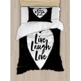 thumbnail image 1 of Live Laugh Love Twin Size Duvet Cover Set, Illustration of a Grunge Inspired Heart and a Quote on Black Background, Decorative 2 Piece Bedding Set with 1 Pillow Sham, Black White, by Ambesonne, 1 of 3