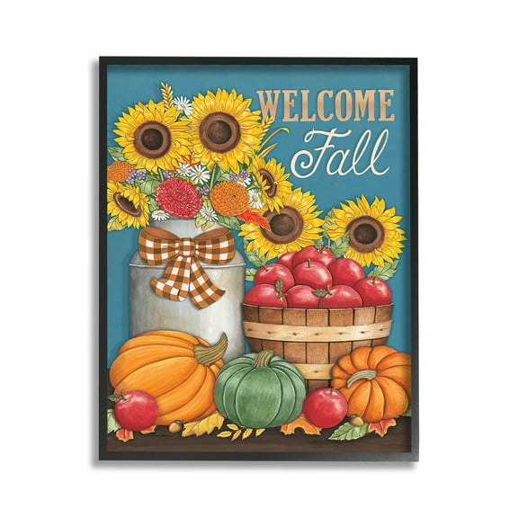 Stupell Industries Welcome Fall Harvest Botanical & Floral Painting Black Framed Art Print Wall Art, 11 x 14