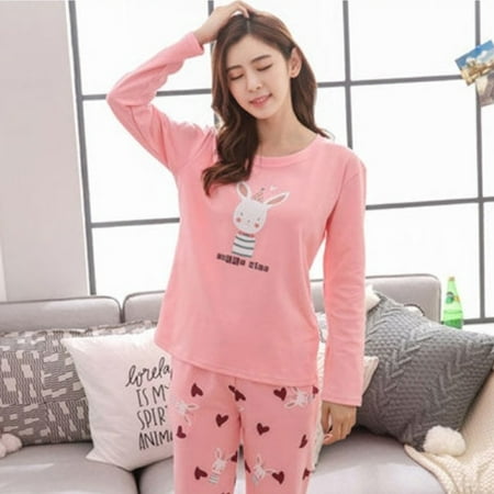 

Women S Trousers Suit Woman O-Neck Loose Long Sleeves Shirt + Long Pants Pajamas Two-Piece Suit Plus Size Bathing Suit for Women Polyester Pink 2Xl