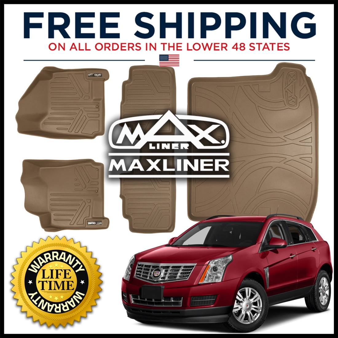 Maxliner All Weather 1st 2nd Cargo Floor Mats Set Tan 2010 2016