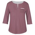 thumbnail image 4 of ADSSDQ Plus Size Tops 3/4 Sleeve Y2K Plain Spring Shirts For Women 2024 Casual Summer With Pocket V Neck Womens Dressy Blouses Elbow Length Graphic Tee Workout Clothes Pink 3XL, 4 of 5