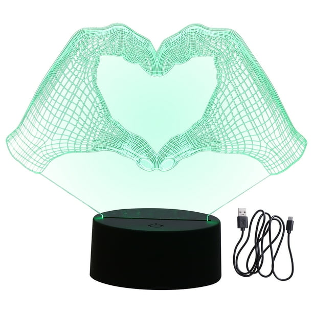 Lámpara de noche 3D para dormitorio, con forma de corazón, color negro