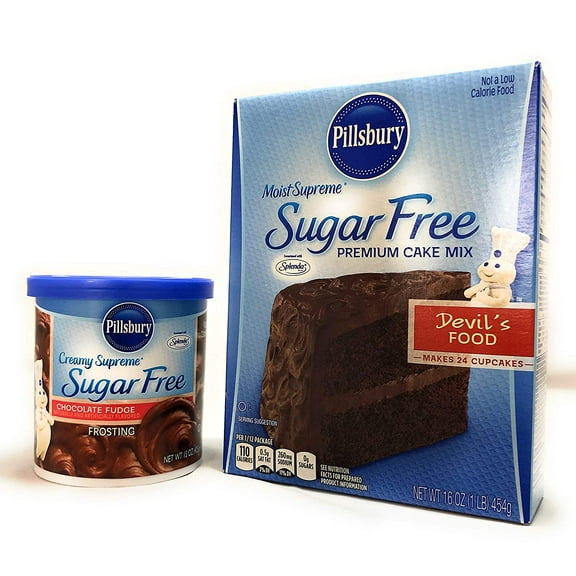Pillsbury Sugar Free Premium Devil's Food Cake Mix and Sugar Free Creamy Supreme Chocolate Fudge Frosting, One 16 Oz Cake Mix and One 15 Oz Frosting ( 2 items)