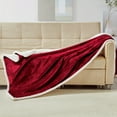 thumbnail image 3 of Sherpa Throw Blanket Super Soft Flannel Reversible Ultra Plush Fleece TV Blanket Wine 60x80, 3 of 7