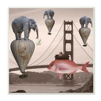 Stupell Industries Surreal Elephant Fish Balloons Golden Gate Bridge Water Wood Wall Art, 12 x 12, Design by Daniela Nocito