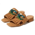 thumbnail image 3 of YDN Women Open Square Toe Tassel Chains Slip on Mules Slip on Low Chunky Heel Sandals Party Daily Shopping Size 7 Brown, 3 of 4