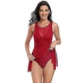 thumbnail image 2 of Bikini de una pieza con falda, bikini floral de talla grande para mujer con relleno en el abdomen (malla roja), 2 of 4