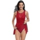 thumbnail image 2 of Bikini One Piece Skirt Swimsuit,women Plus Size Floral Bikini With Padded Tummy Bikini(Mesh Red), 2 of 4