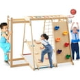 thumbnail image 1 of Gymax 6-in-1 Jungle Gym w/Slide Rock Climbing Basketball Hoop Monkey Bar Rope Net Macaron, 1 of 10